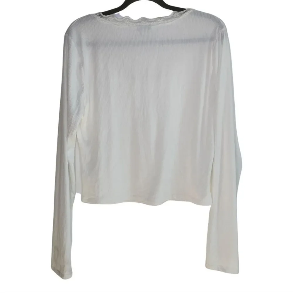 SOCIALITE Long Sleeve Scoop Neck Crop Top In Ivory - Picture 5 of 6